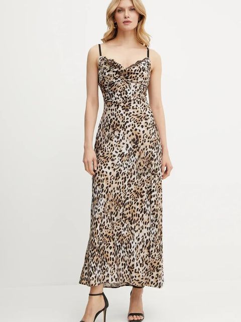 Guess sukienka ADLE kolor beżowy maxi rozkloszowana W5GT10 WF1T2