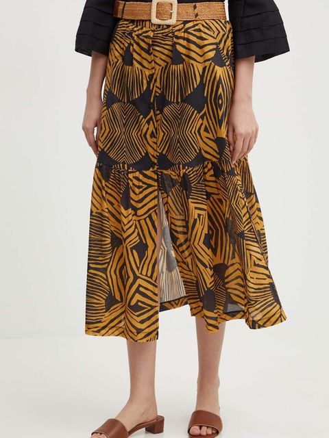 La Petite Française spódnica bawełniana JABOT kolor brązowy midi rozkloszowana - zdjęcie produktu nr 1