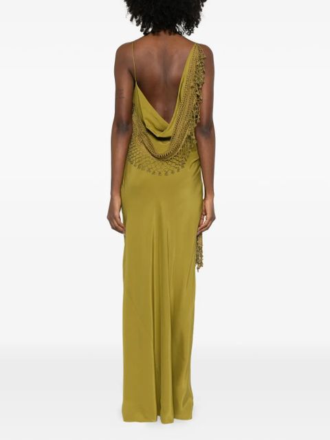 Christopher Esber droplet bead crochet trimmed cami maxi dress - Green