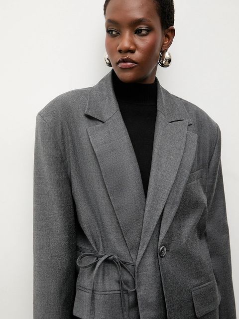 Answear.LAB marynarka z domieszką wełny kolor szary jednorzędowa gładka
