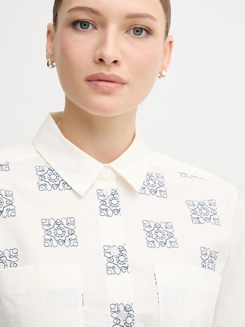 Mos Mosh koszula bawełniana WEINA damska kolor beżowy regular z kołnierzykiem klasycznym 173000