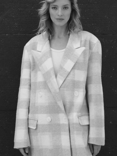 Answear.LAB płaszcz z wełną damski kolor żółty przejściowy dwurzędowy