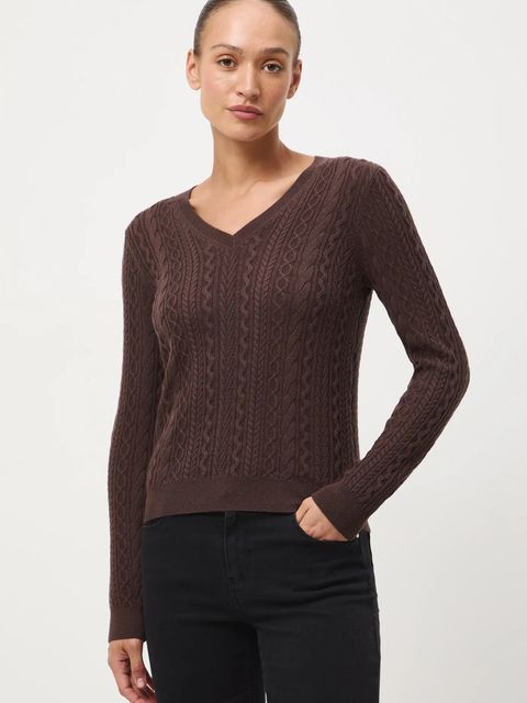 Medicine sweter z wełny merino kolor brązowy