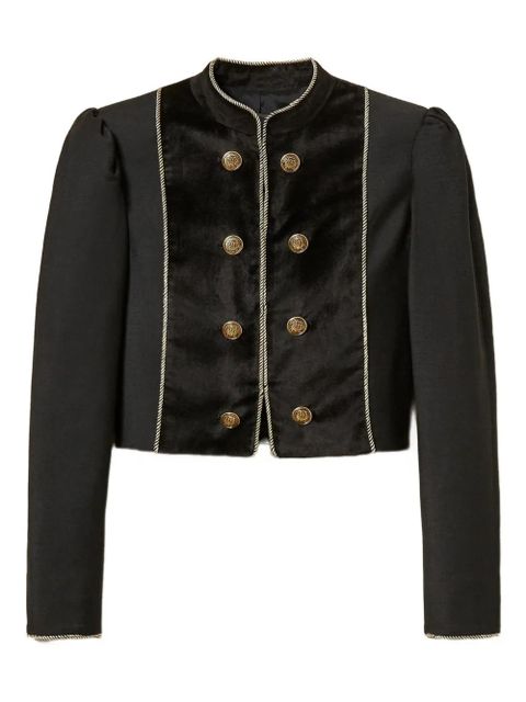 TWINSET velvet-trimmed puff-sleeve jacket - Black - zdjęcie produktu nr 1
