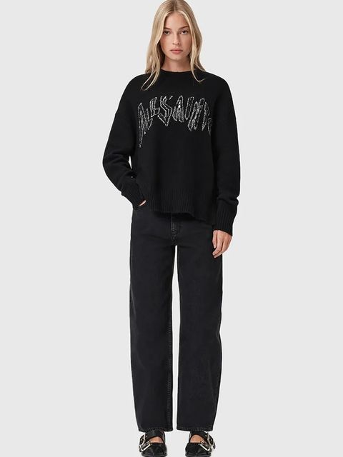AllSaints sweter z dodatkiem wełny damski kolor czarny W071KD