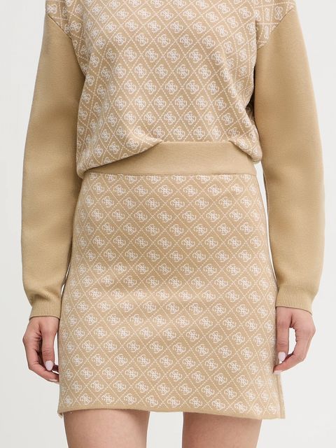 Guess spódnica z domieszką wełny AUBREY kolor beżowy mini ołówkowa W5BD81 Z3JD2