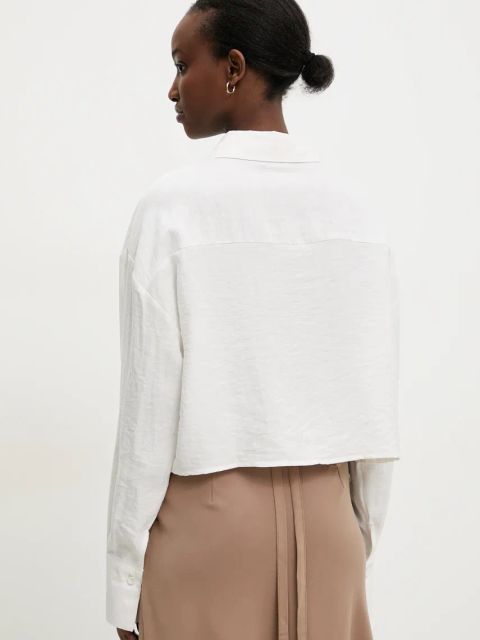 Answear.LAB koszula z lnem damska kolor beżowy relaxed z kołnierzykiem klasycznym