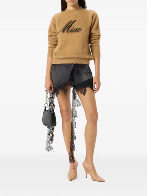 Blumarine lace-panel denim mini skirt - Grey - zdjęcie produktu nr 2