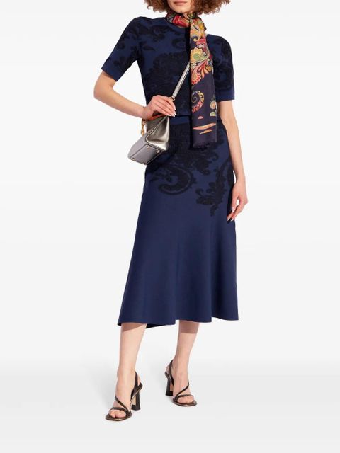 ETRO embroidered A-line midi skirt - Blue