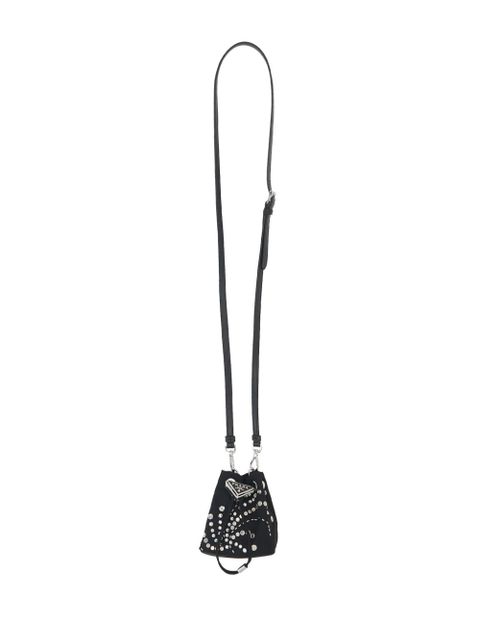 Prada logo-appliqué studded bucket bag - Black
