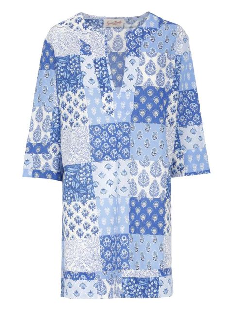 MC2 Saint Barth patchwork V-neck mini dress - Blue - zdjęcie produktu nr 1