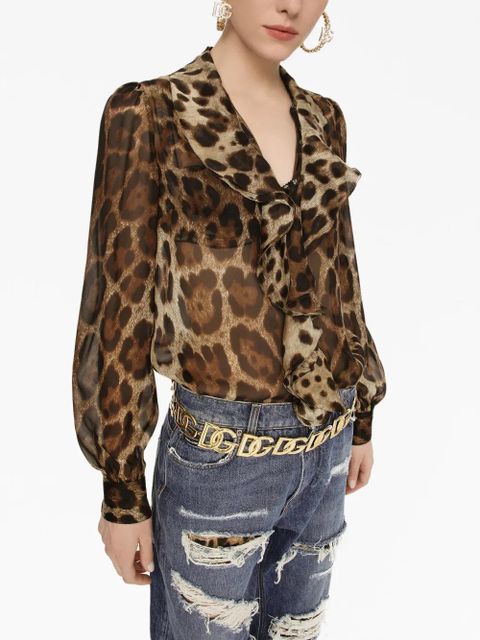 Dolce & Gabbana leopard-print silk blouse - Brown