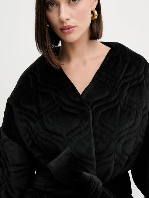 Charo Ruiz Ibiza płaszcz welurowy kolor czarny przejściowa oversize 257311