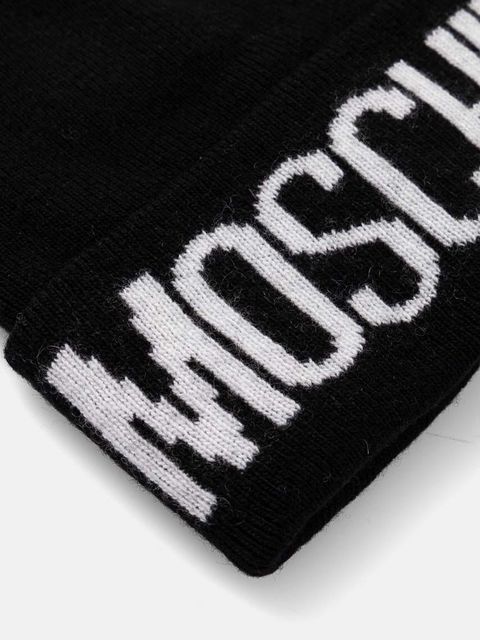 Moschino czapka z domieszką wełny kolor czarny z grubej dzianiny M5672 60102 - zdjęcie produktu nr 2