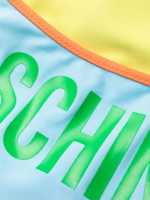 Moschino logo-print crossed-straps swimsuit - Blue