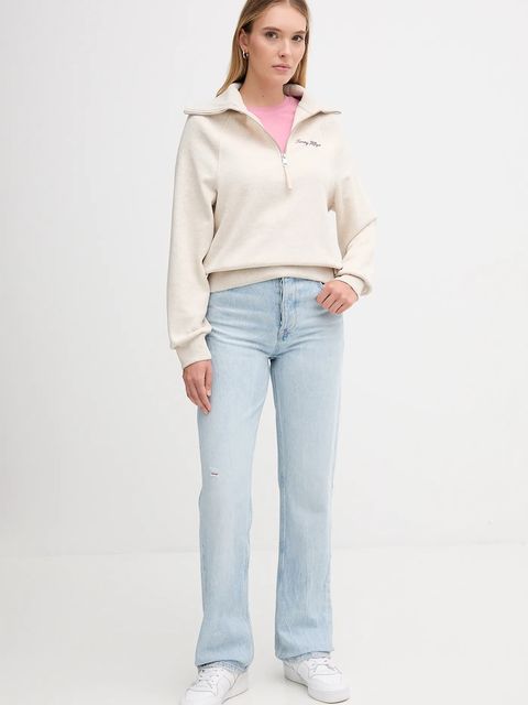 Tommy Hilfiger bluza damska kolor beżowy gładka WW0WW46632 - zdjęcie produktu nr 2