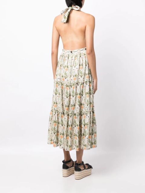 Agua By Agua Bendita Consuelo Lunar floral-print halterneck dress - Green