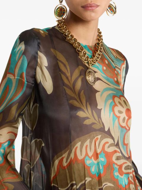 ETRO pleated floral-print mini dress - Brown