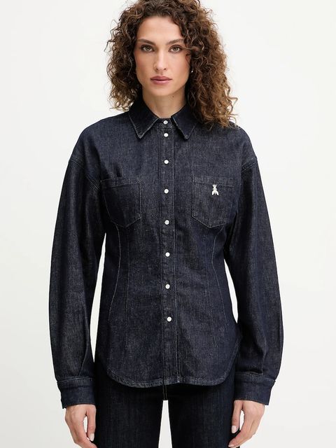 Patrizia Pepe koszula jeansowa damska kolor granatowy regular z kołnierzykiem klasycznym 8C0795 D113 - zdjęcie produktu nr 1