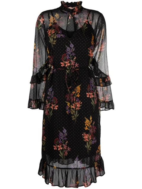 TWINSET double-layer floral-print midi dress - Black - zdjęcie produktu nr 1