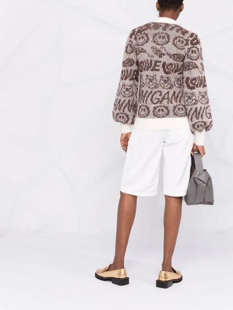 GANNI smiley balloon-sleeve jumper - Neutrals