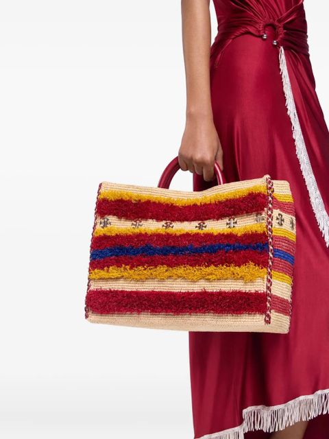 Rabanne striped woven tote bag - Red