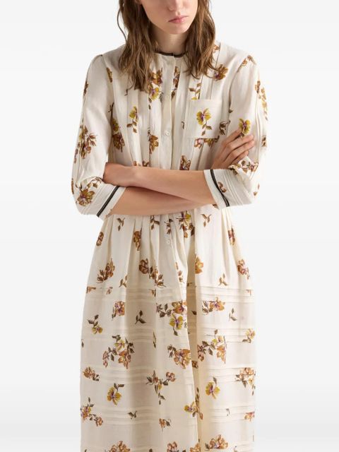 Prada long printed linen dress - Neutrals