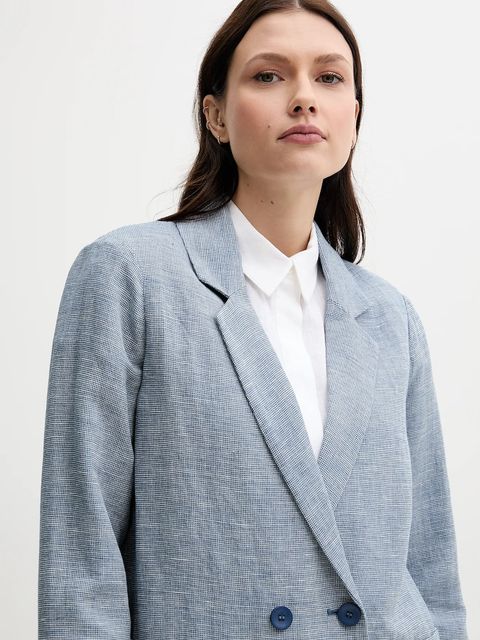 United Colors of Benetton marynarka lniana kolor niebieski dwurzędowa wzorzysta 265XDW035