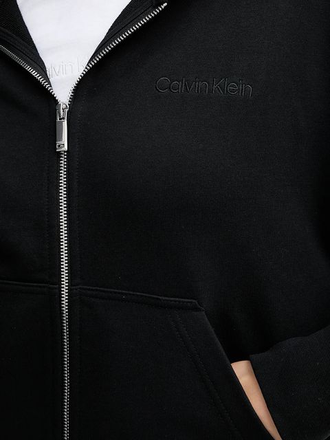 Calvin Klein bluza bawełniana damska kolor czarny z kapturem gładka LV044C211G