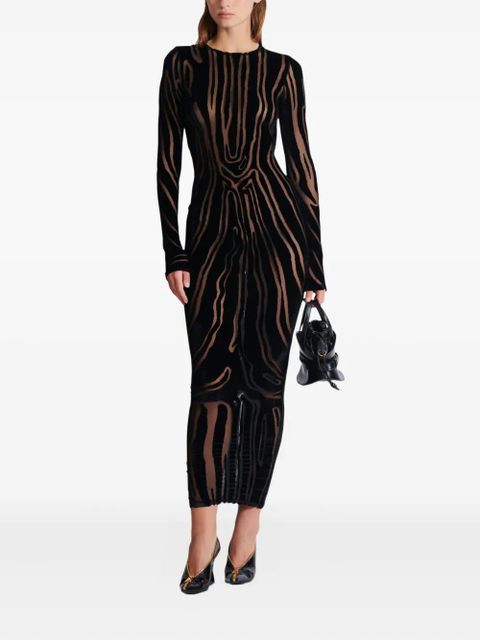 Balmain zebra-print velvet midi dress - Black - zdjęcie produktu nr 2