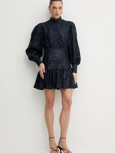 Bardot sukienka kolor granatowy mini rozkloszowana 58421DB4