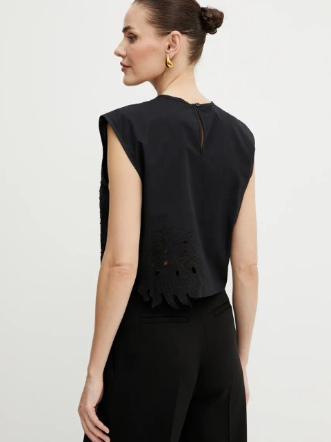 Pinko bluzka bawełniana damska kolor czarny z aplikacją 104850 A2H0