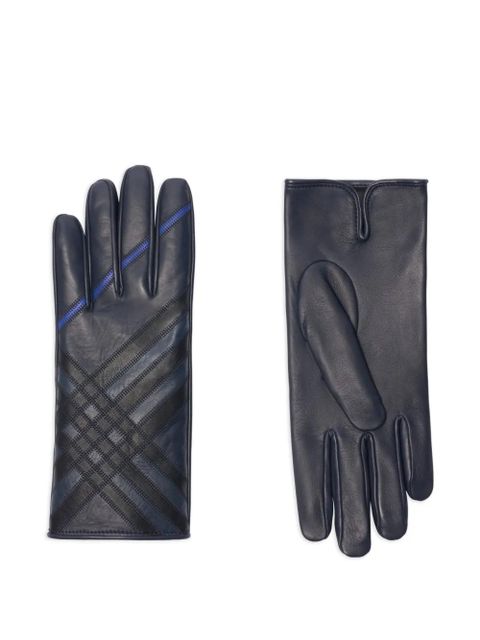 Burberry check-pattern leather gloves - Blue
