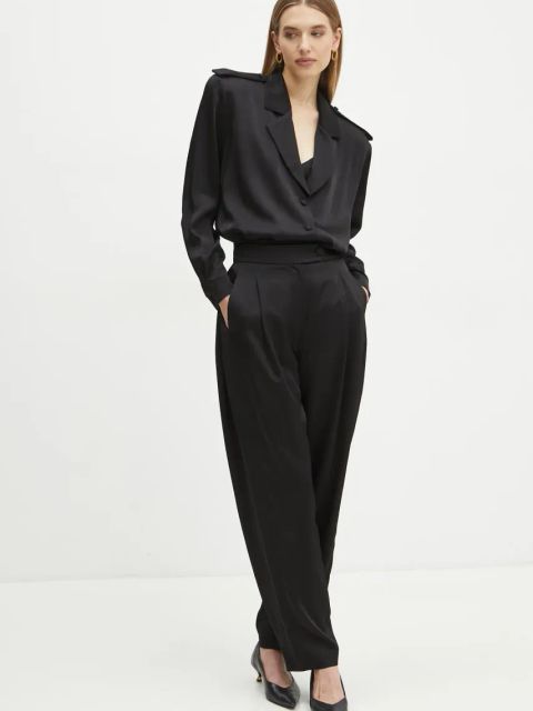 La Mania koszula RETRO damska kolor czarny relaxed z kołnierzykiem klasycznym LM.RETRO