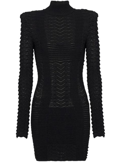 Balmain long-sleeve textured minidress - Black - zdjęcie produktu nr 1