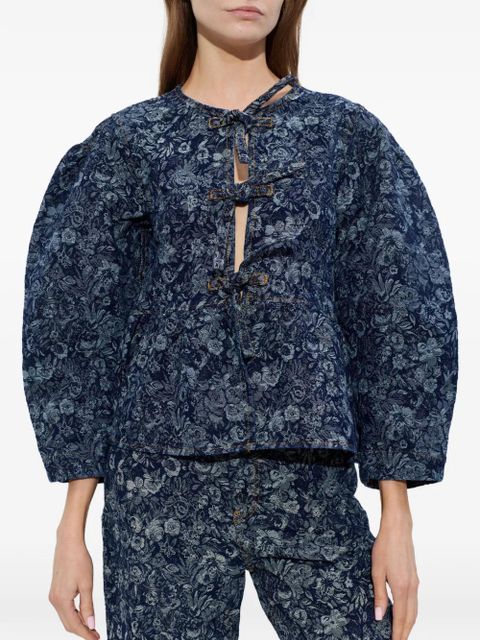 GANNI floral-pattern denim blouse - Blue