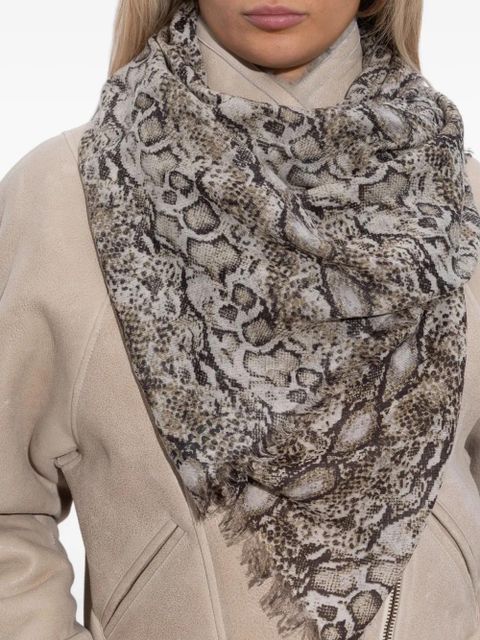 ISABEL MARANT snakeskin-print fringed scarf - Black
