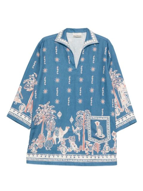 ALEMAIS Acacia collared graphic-print mini dress - Blue - zdjęcie produktu nr 1