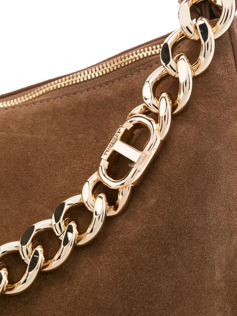 TWINSET Liliane chain-embellished suede shoulder bag - Brown