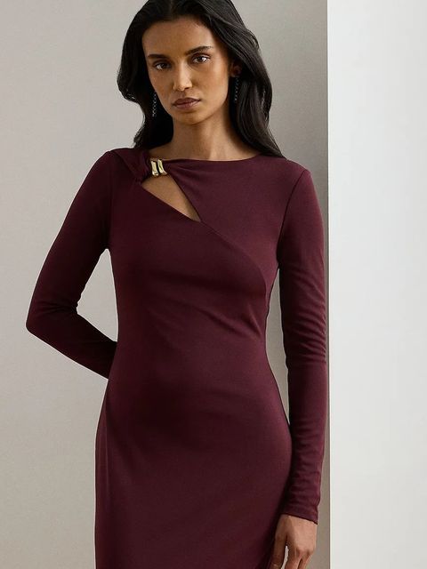 Lauren Ralph Lauren sukienka kolor bordowy maxi dopasowana 253P03589