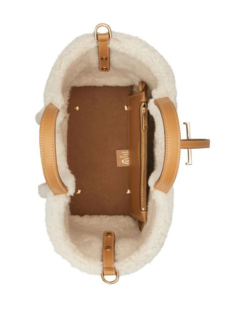 Tod's shearling-trimmed suede bag - Brown
