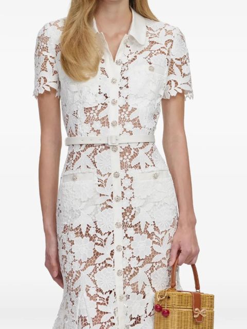 Self-Portrait floral lace collared midi dress - White - zdjęcie produktu nr 1