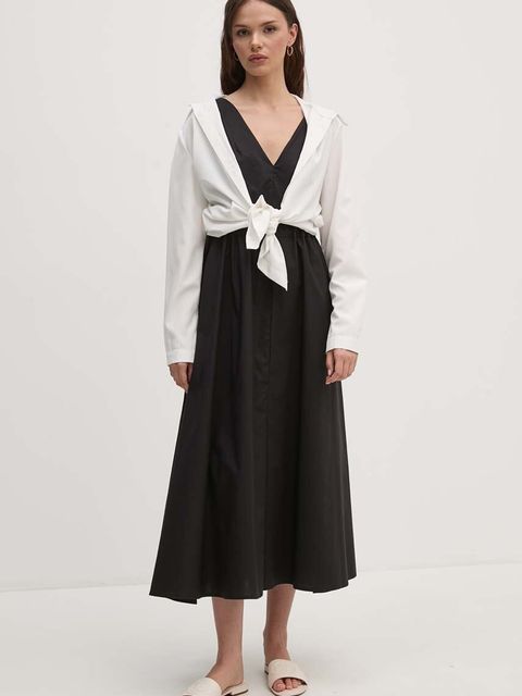 Sandro Ferrone sukienka bawełniana kolor czarny midi rozkloszowana SFS7XBDMADA - zdjęcie produktu nr 2