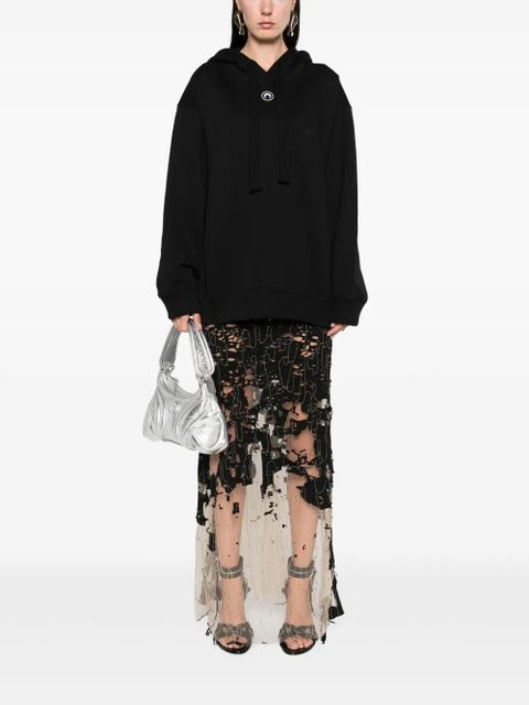 Marine Serre Moon-embroidered organic cotton hoodie - Black