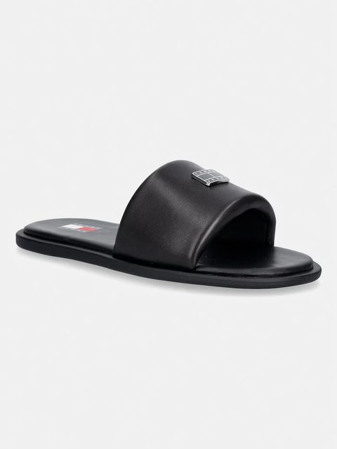 Tommy Jeans klapki na płaskim obcasie damskie skórzane TJW SOFT PADDED CASUAL SLIDE - zdjęcie produktu nr 1