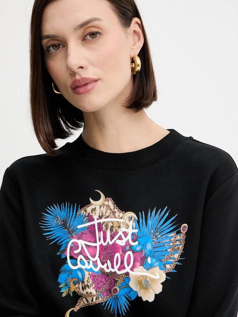 Just Cavalli bluza bawełniana damska kolor czarny z nadrukiem 79PAIE24 CF102