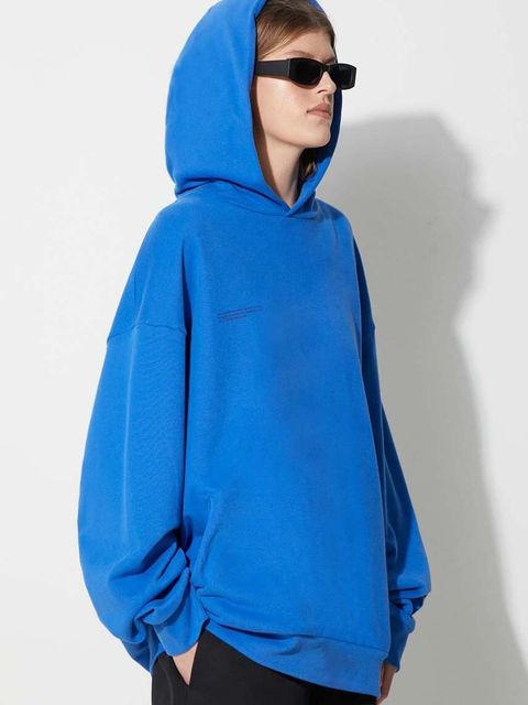 Pangaia bluza bawełniana kolor niebieski z kapturem z nadrukiem