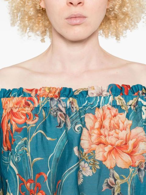 ALEMAIS floral-print off-shoulder blouse - Blue