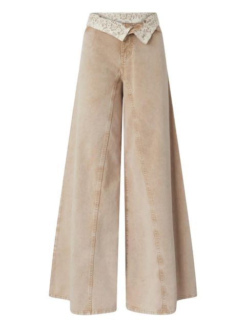 PINKO lace-detail wide leg trousers - Neutrals - zdjęcie produktu nr 1