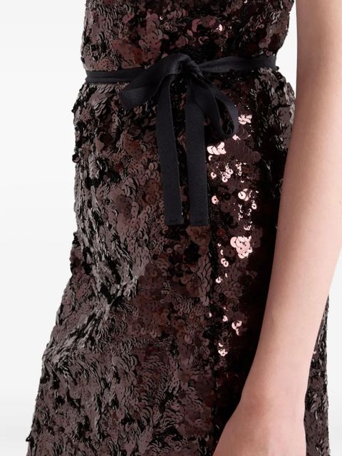 Prada sequin-embellished ribbon-tied skirt - Brown
